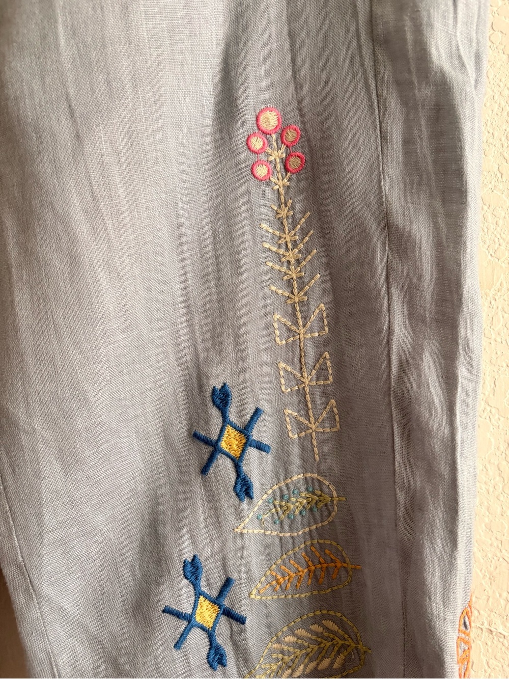 Johnny Was Embroidered Pants BIYA Elektra Small White Linen Drawstring B63422-2 - Picture 6 of 11